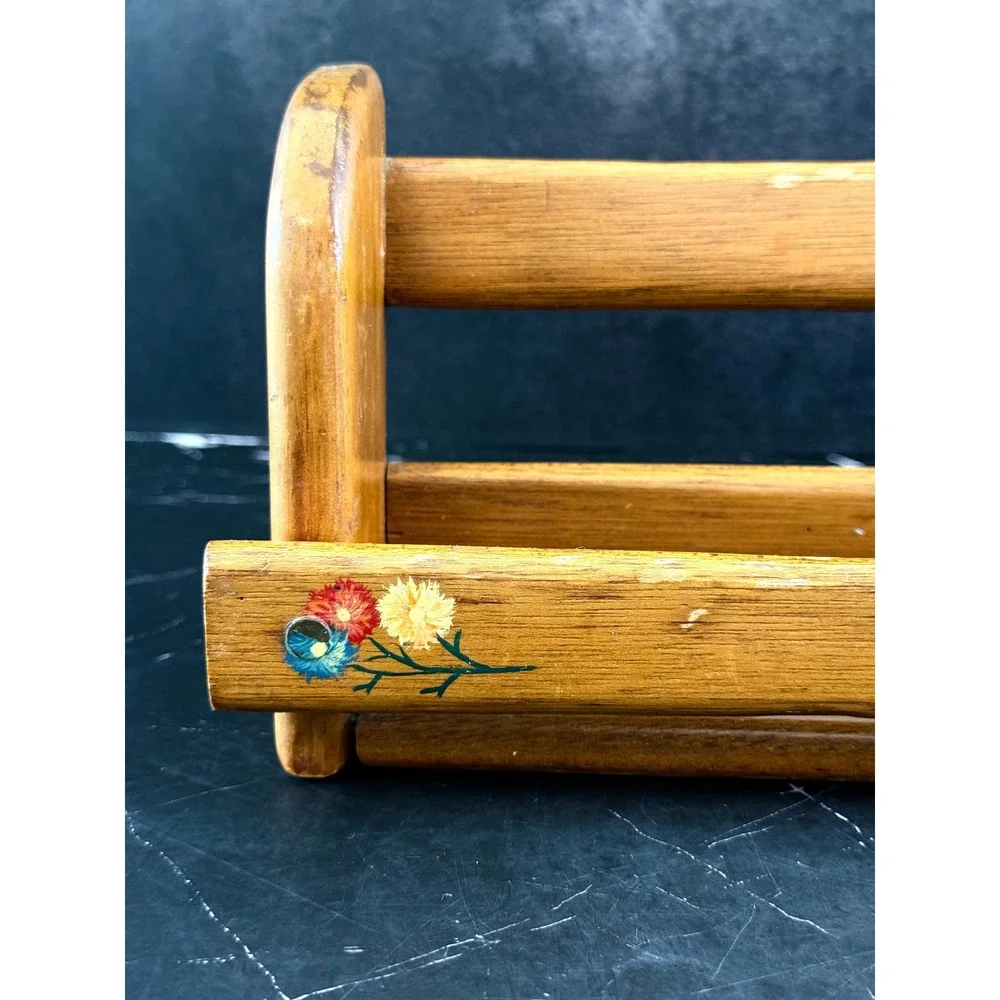 VTG 1960s Solid Wood Mini Wall Shelf Spice Rack Mail Holder 12.75